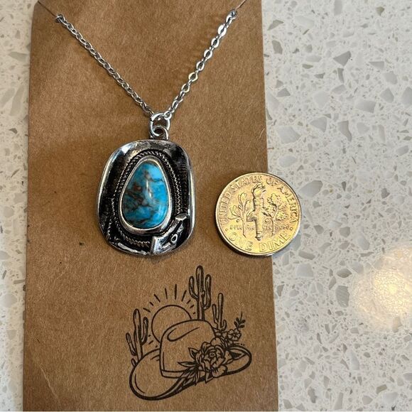 1 Pc Western Turquoise Stone Decor Cowboy Hat Pendant Necklace - Picture 7 of 12